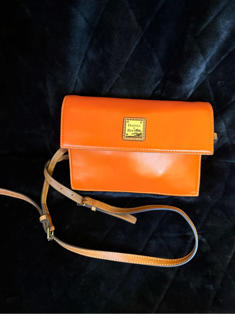 Dooney & Bourke Bright Orange Leather Crossbody with Tan Strap